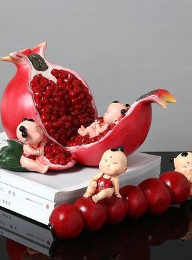 中式风多子多福石榴摆件求子福娃红色吉祥物客厅装饰品结婚送新人