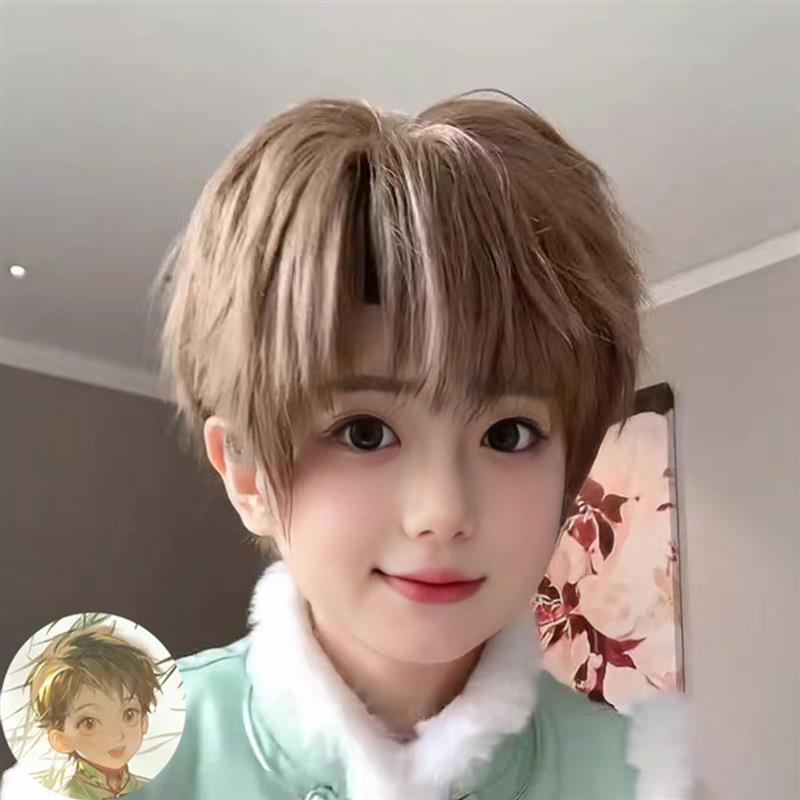 盗墓笔记cos服吴邪幼年儿时纸鸢浅棕色幼年碎盖盗墓笔记短发万用
