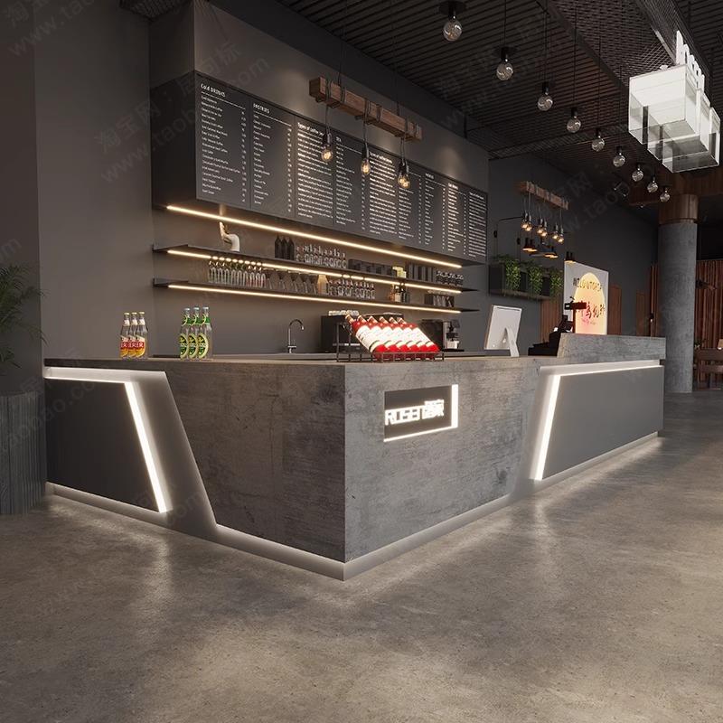 工业风不锈钢奶茶酒店咖啡台球厅吧台收银台餐饮店餐厅前台接待桌
