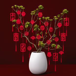 饰挂件客厅春节挂饰植物盆景绿植元 2025蛇年新年装 旦小灯笼挂树上