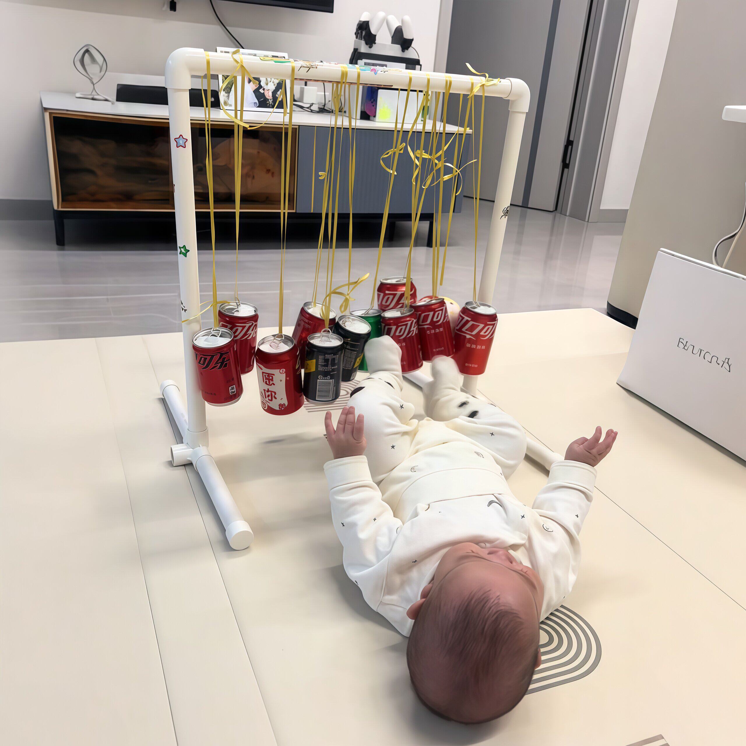 婴儿玩具0到6个月水管脚踢架宝宝消耗体力哄娃神器踢瓶子悬挂支架