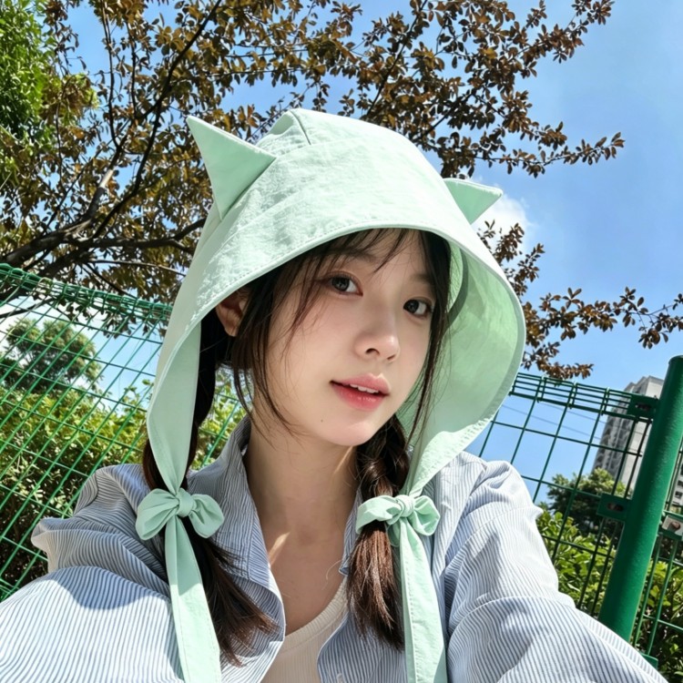 小恶魔防晒帽可爱减龄百搭遮阳帽防紫外线绑带包头帽太阳帽渔夫帽