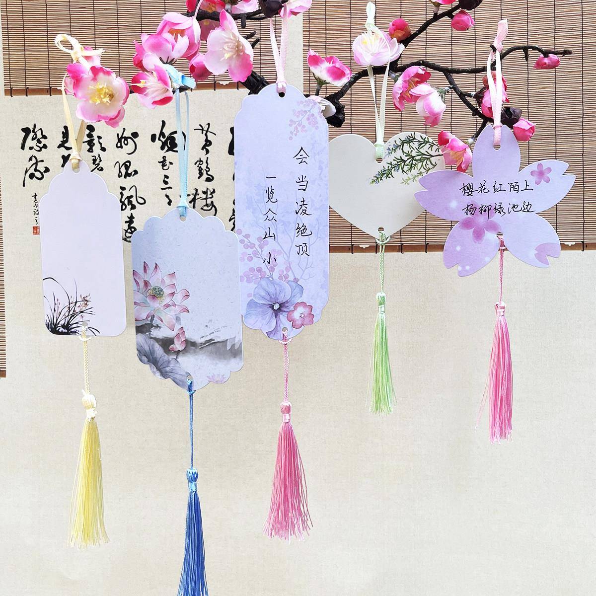 纸质创意古风书签吊卡感恩节心愿祝福卡手写小贺卡带流苏挂树吊坠