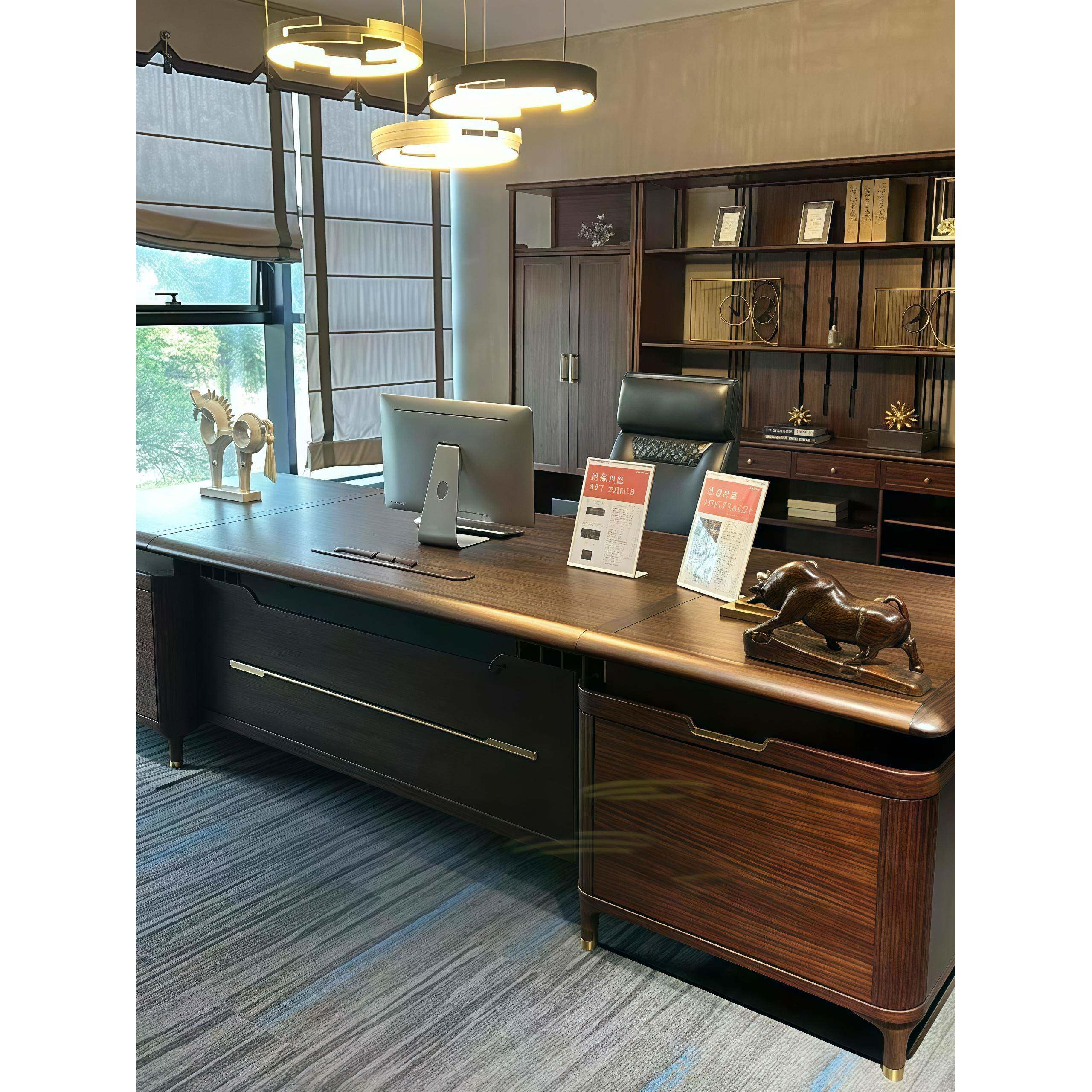 实木老板桌办公桌大班台新中式总裁总经理桌董事长办公室桌椅组合