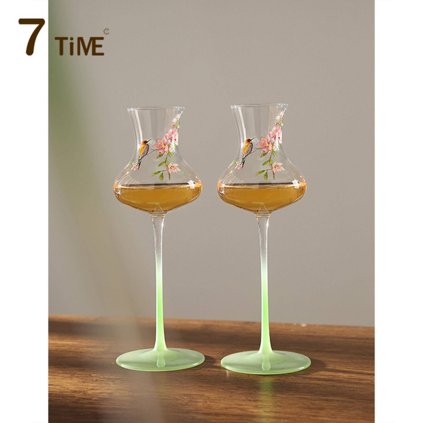 7TiME 林间·花鸟高脚杯甜酒杯中式复古香槟杯酒杯小众鸡尾酒杯