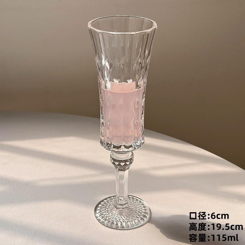 小众ins法式浮雕高脚杯复古香槟杯高颜值家用女红酒杯玻璃水杯子