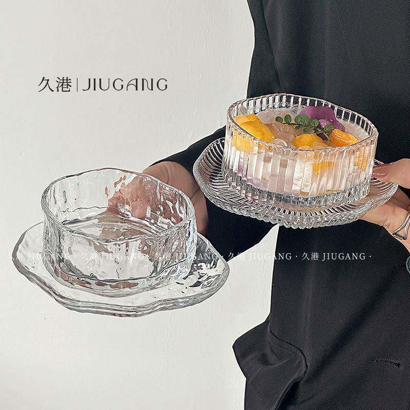 中式不规则玻璃碗碟套装高颜值精致甜品糖水碗个人专用餐具燕窝蛊