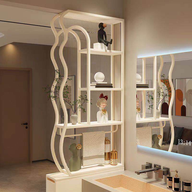 奶油风长虹玻璃水波纹半墙屏风隔断柜子化妆室洗漱台干 干湿区置