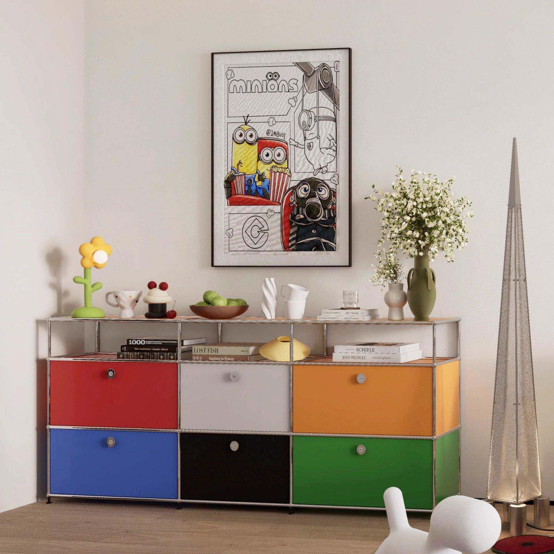 中古USM包豪斯风储物柜子不锈钢收纳柜一体彩色客厅餐柜电视柜