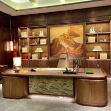 新中式实木办公桌2025新款办公室烤漆老板桌总裁桌北美黑胡桃木