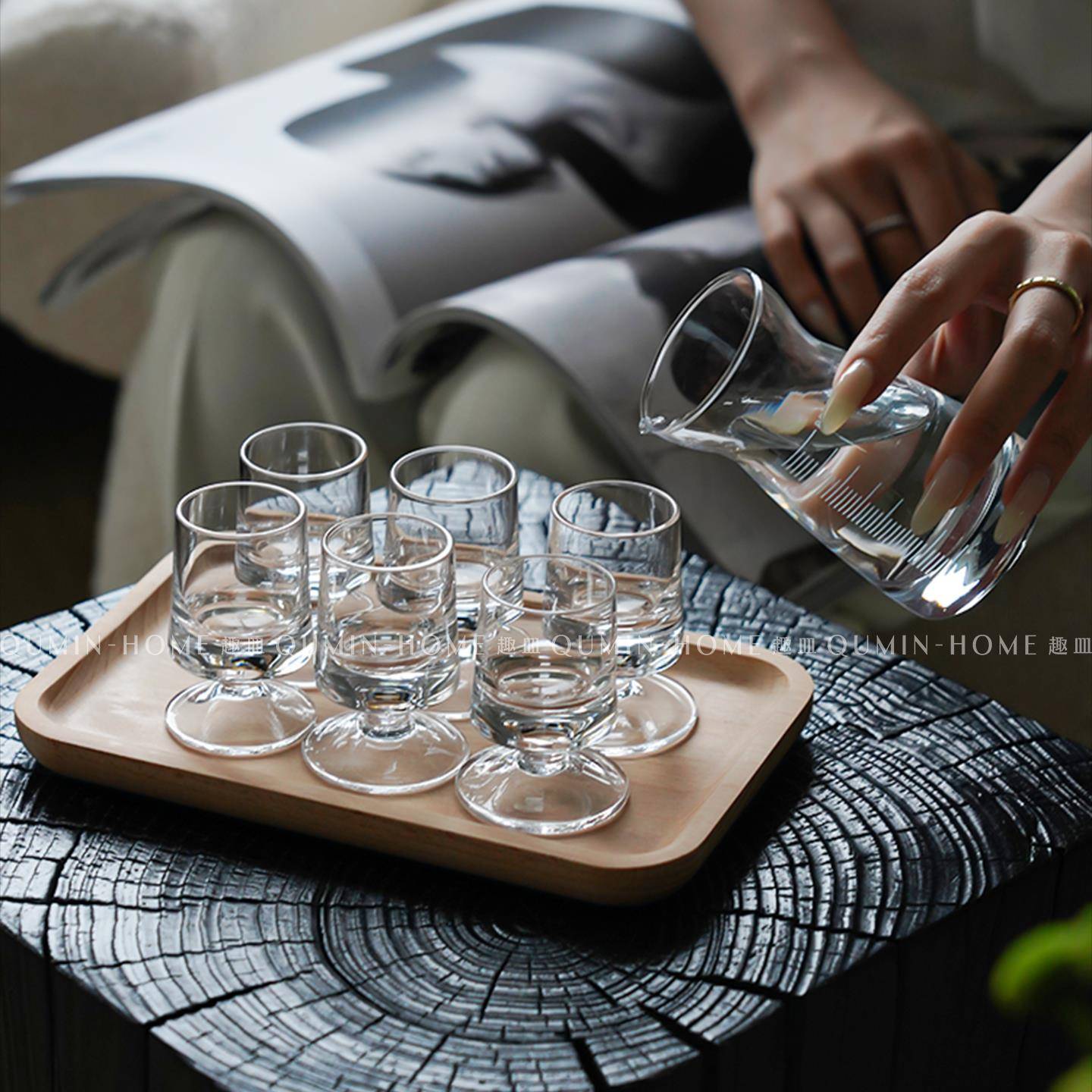 趣皿ins小众玻璃矮脚杯白酒杯套装烈酒杯家用一口杯分酒器小酒杯