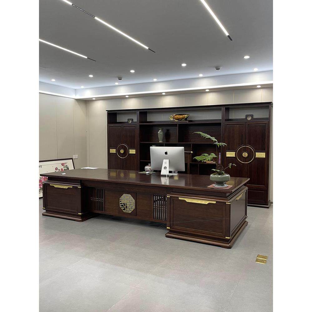 新中式实木办公桌老板桌乌金木高档大班台现代简约办公家具定制