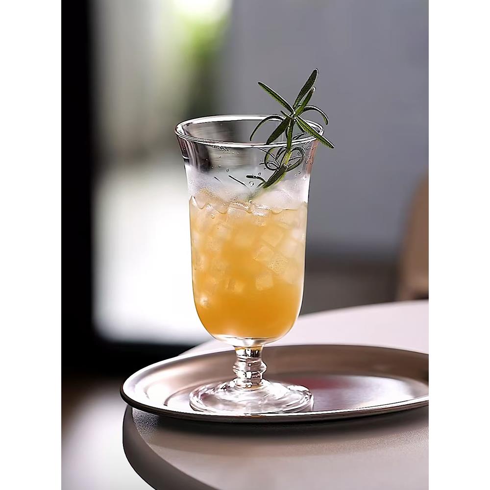 玻璃高脚咖啡杯高颜值果茶杯苏打气泡水杯果汁冷饮品杯鸡尾酒杯子