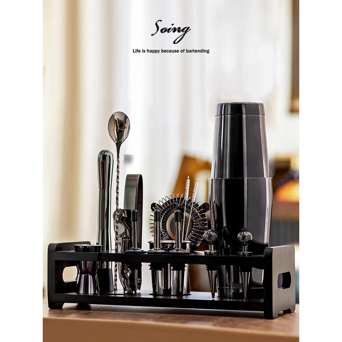 SOING波士顿调酒器套装两段式304不锈钢鸡尾酒酒吧工具调酒师摇壶