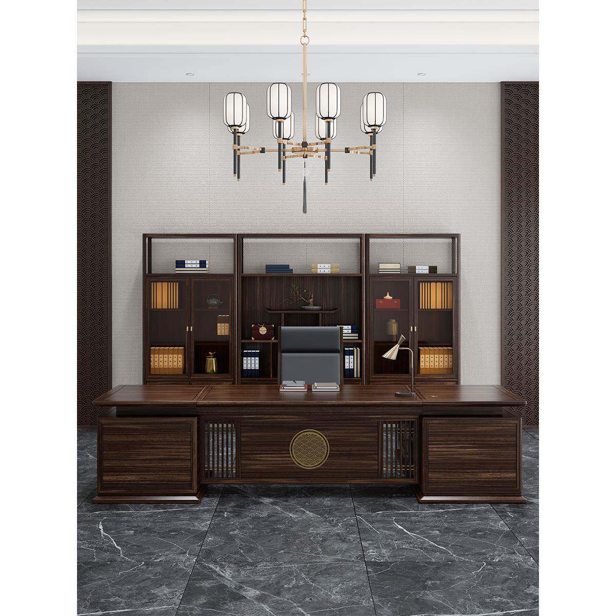 新中式实木老板桌现代简约办公室高端办公桌总裁桌大班台办公家具