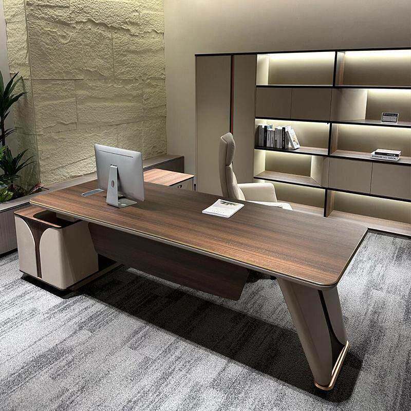 新中式实木办公桌北美胡桃木轻奢高级感总裁大班台现代简约老板桌