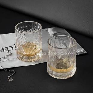 ins锤纹威士忌杯冰川纹雨雾杯果汁杯咖啡冷饮杯家用玻璃水杯茶杯