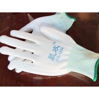 晨攻1266薄款PU手套劳保耐磨防滑涂胶浸胶电子无尘防静电带胶工作