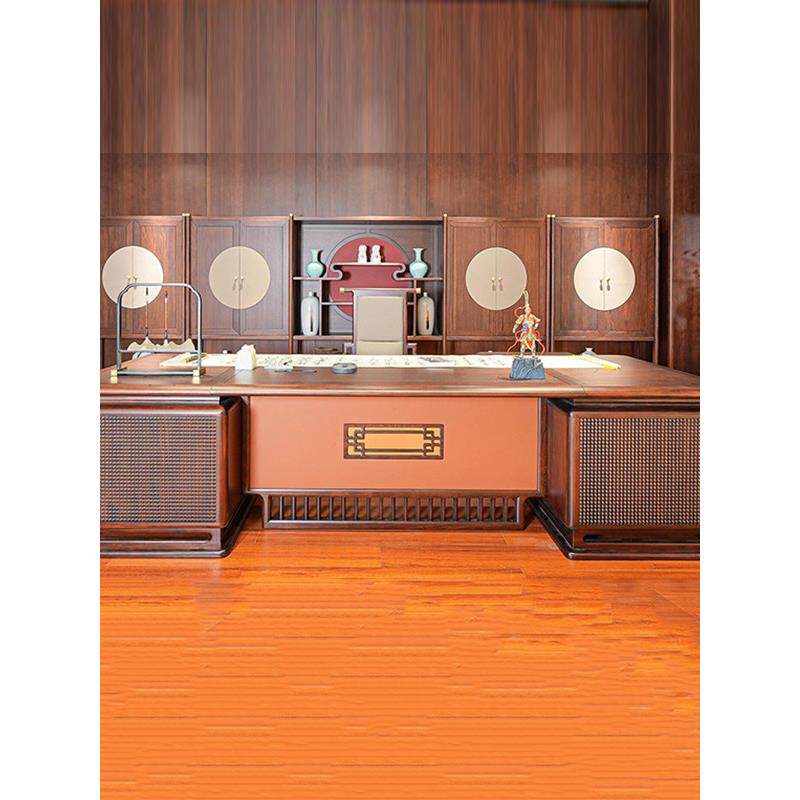 新中式办公桌轻奢高级感老板桌乌金木总裁桌董事长实木大班台定制