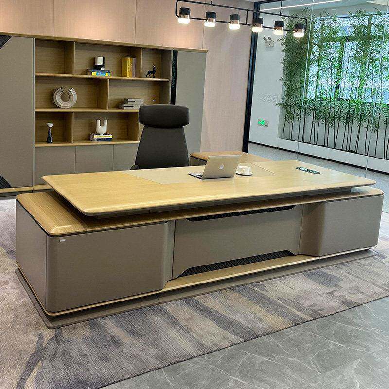 新中式总裁桌实木办公桌现代简约老板班台桌北美白蜡木办公室定制