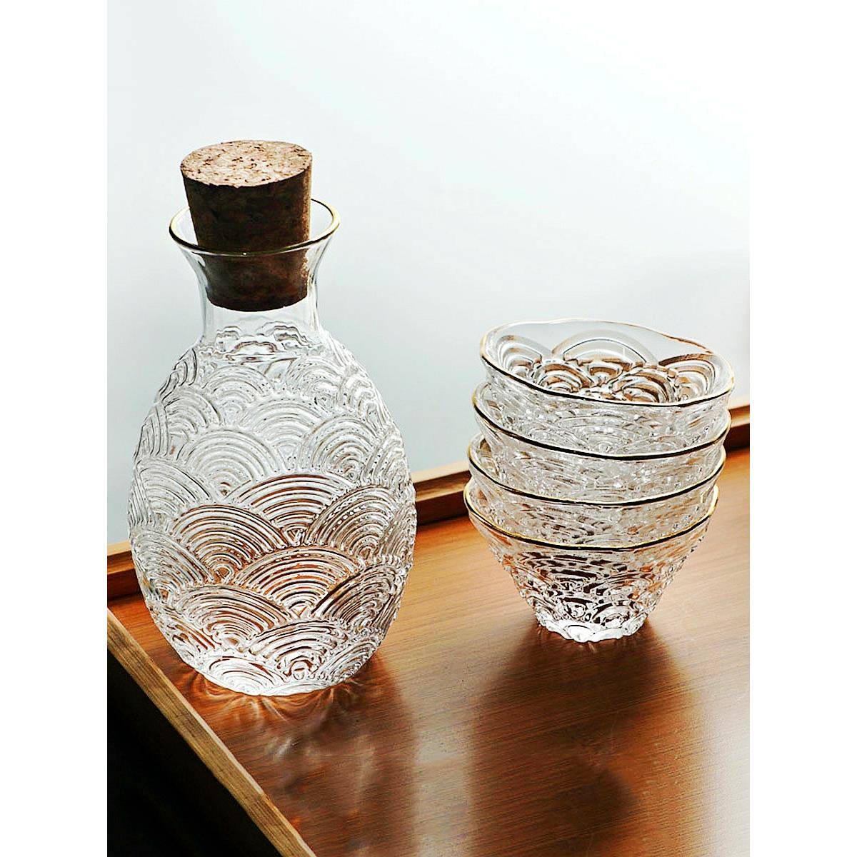 日式玻璃锤纹小酒壶鹰嘴一口杯子小酒杯果酒清酒家用白酒杯分酒器