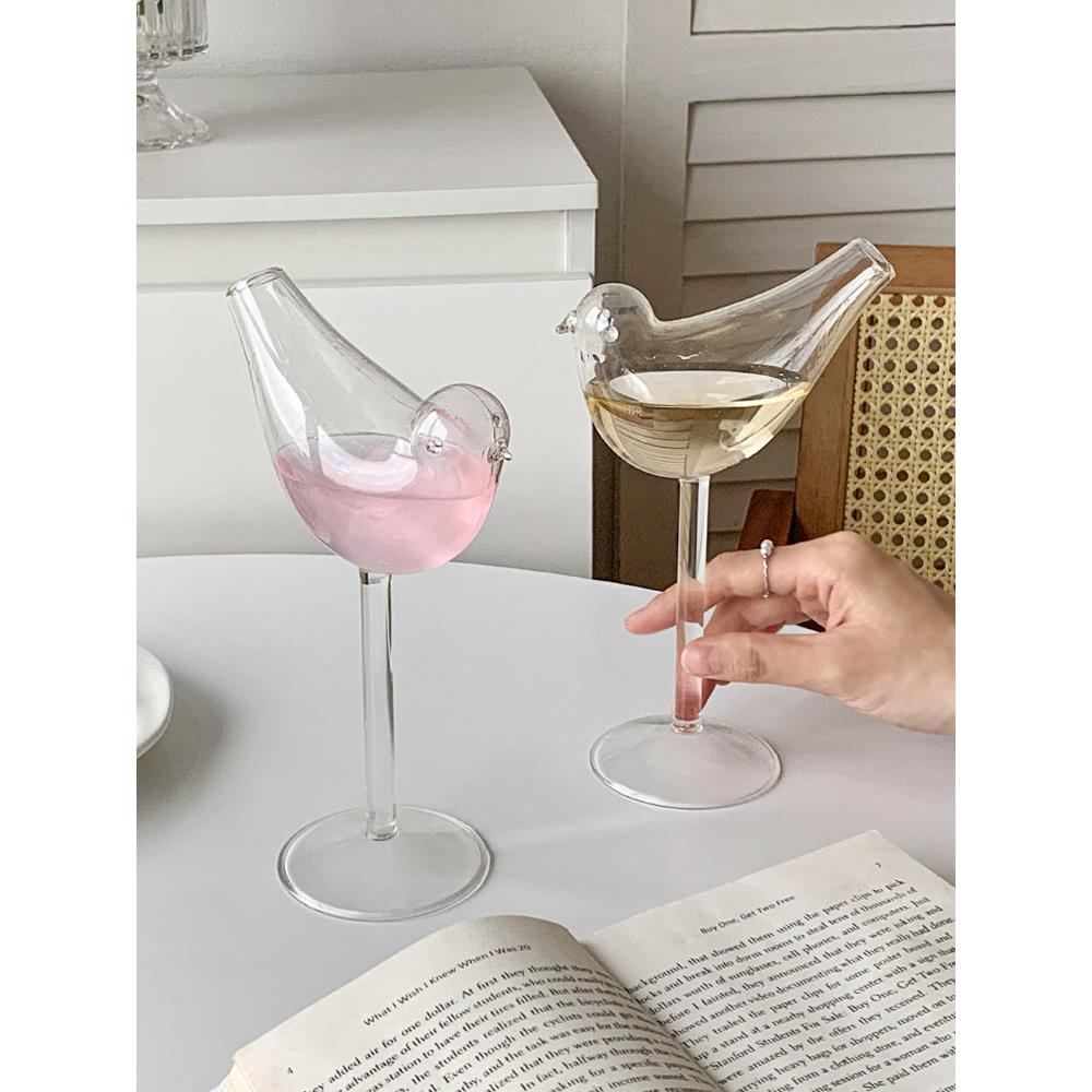 ins风创意小鸟杯高脚玻璃杯网红果汁饮料气泡水杯女夏鸡尾酒杯子