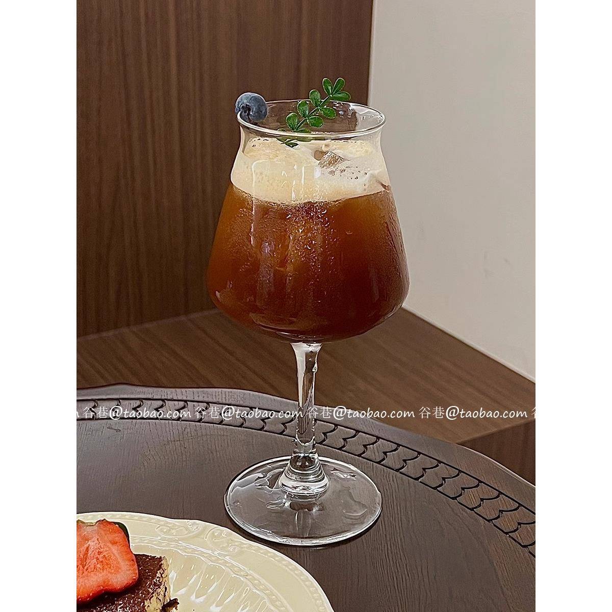 网红高脚杯餐厅冰美式咖啡杯鸡尾酒杯红酒杯气泡水杯