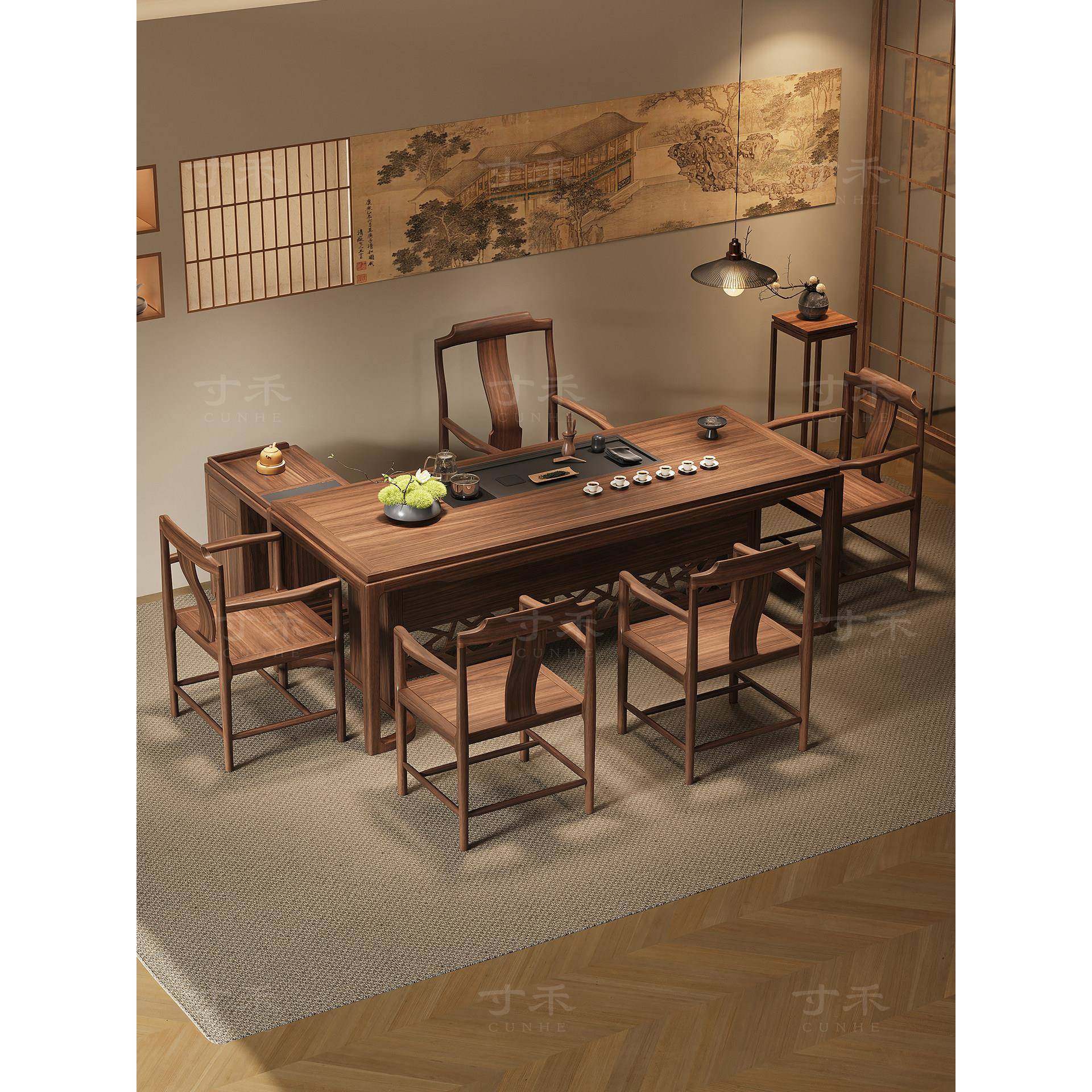 寸禾宋式美学黑胡桃木实木茶桌2025新款高端新中式办公室接待桌椅,住宅家具,家用茶台/茶桌,淘宝优惠券,粉丝福利购,淘宝优惠卷