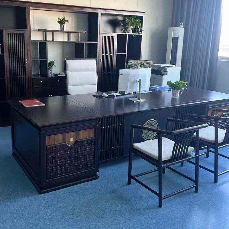 新中式总裁办公桌简约现代老板桌北美黑胡桃木办公室实木大班台