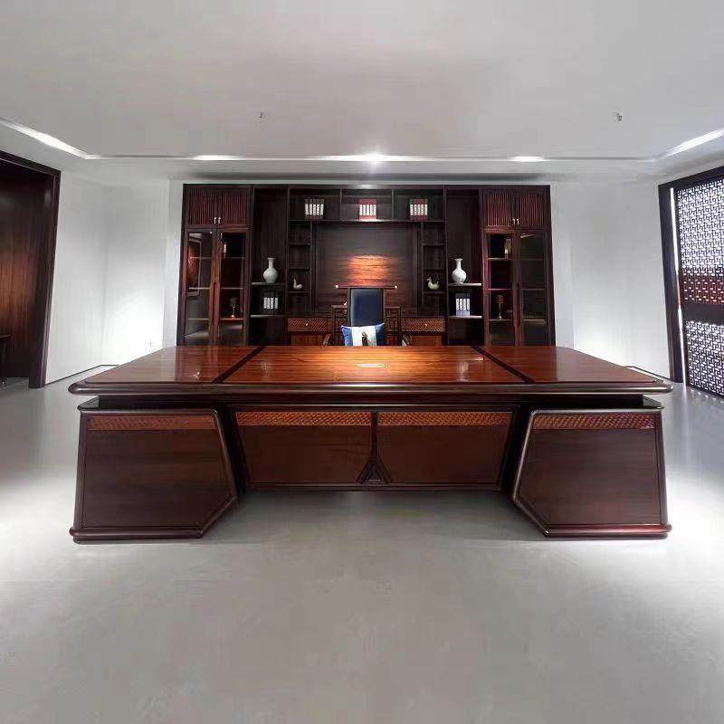 新中式老板桌实木办公桌简约现代董事长班台桌黑胡桃木老板办公桌