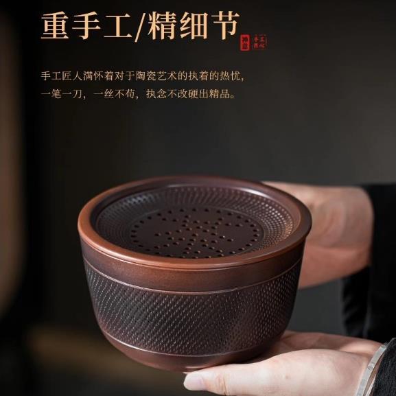 复古建水紫陶茶渣缸家用茶台茶叶废水桶茶道茶具配件茶洗缸茶渣桶
