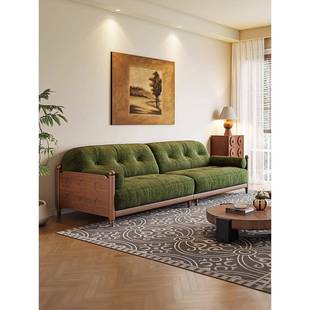 易安亭阁中古风沙发客厅三人位直排覆古奶油风绿色雪尼尔绒布沙发