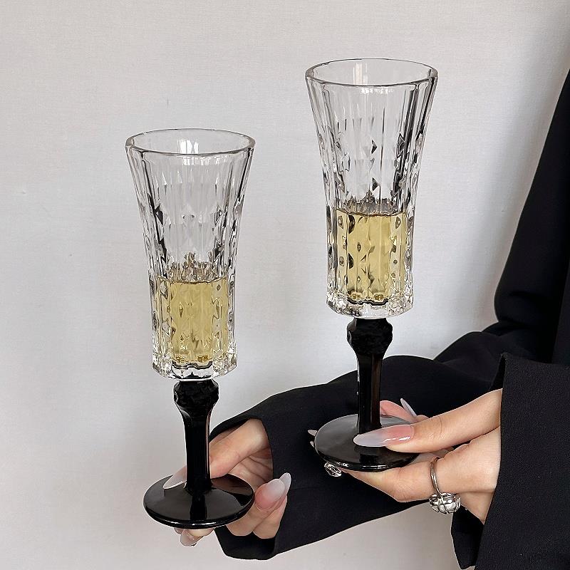 爱丽丝钻酒杯瘦款黑底氛围感高端精致杯子浮雕香槟杯红酒杯