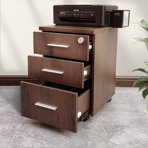 密码柜矮柜办公室文件柜桌下三抽屉活动柜木储物收纳打印机放置柜