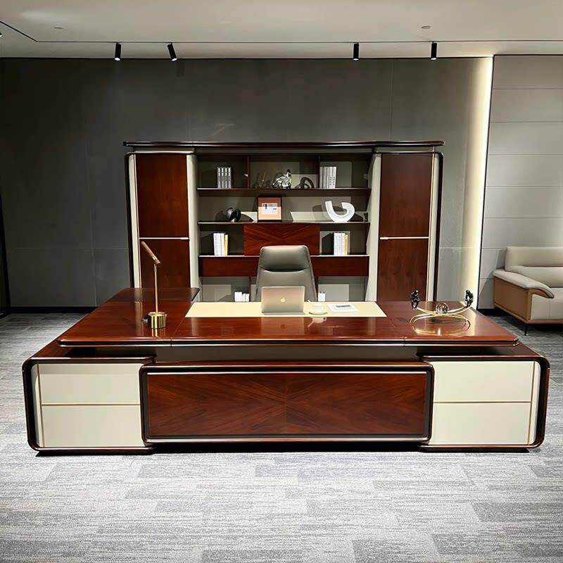 新中式实木办公桌轻奢高级感老板桌北美黑胡桃木董事长总裁大班台