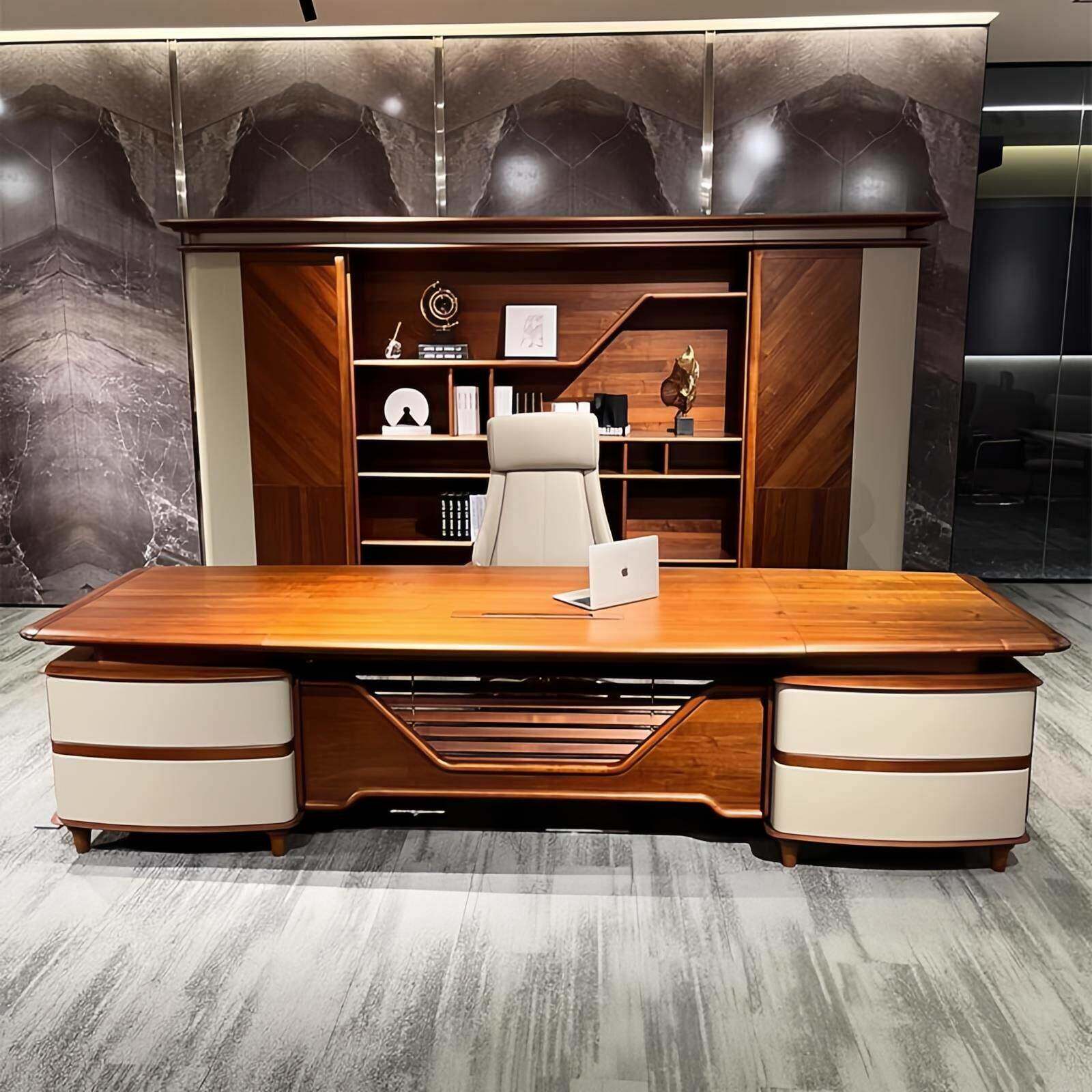 北美黑胡桃木办公桌老板桌简约现代实木总裁桌总经理董事长大班台