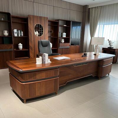 新中式实木老板桌办公桌简约现代北美黑胡桃木董事长大班台总裁桌