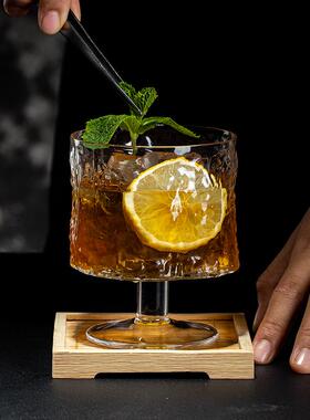 日式复古树皮纹玻璃鸡尾酒杯301-400ml创意饮品杯