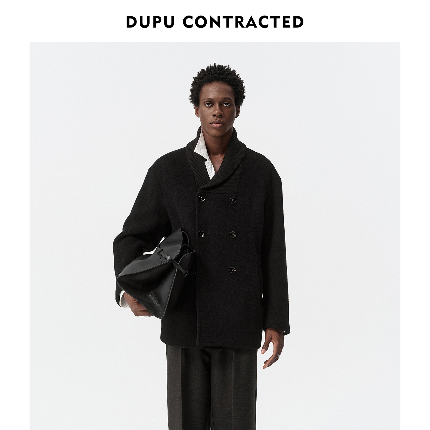 DUPU杜朴 绵羊毛混羊驼毛针织翻领中长款毛呢大衣 双排扣大衣