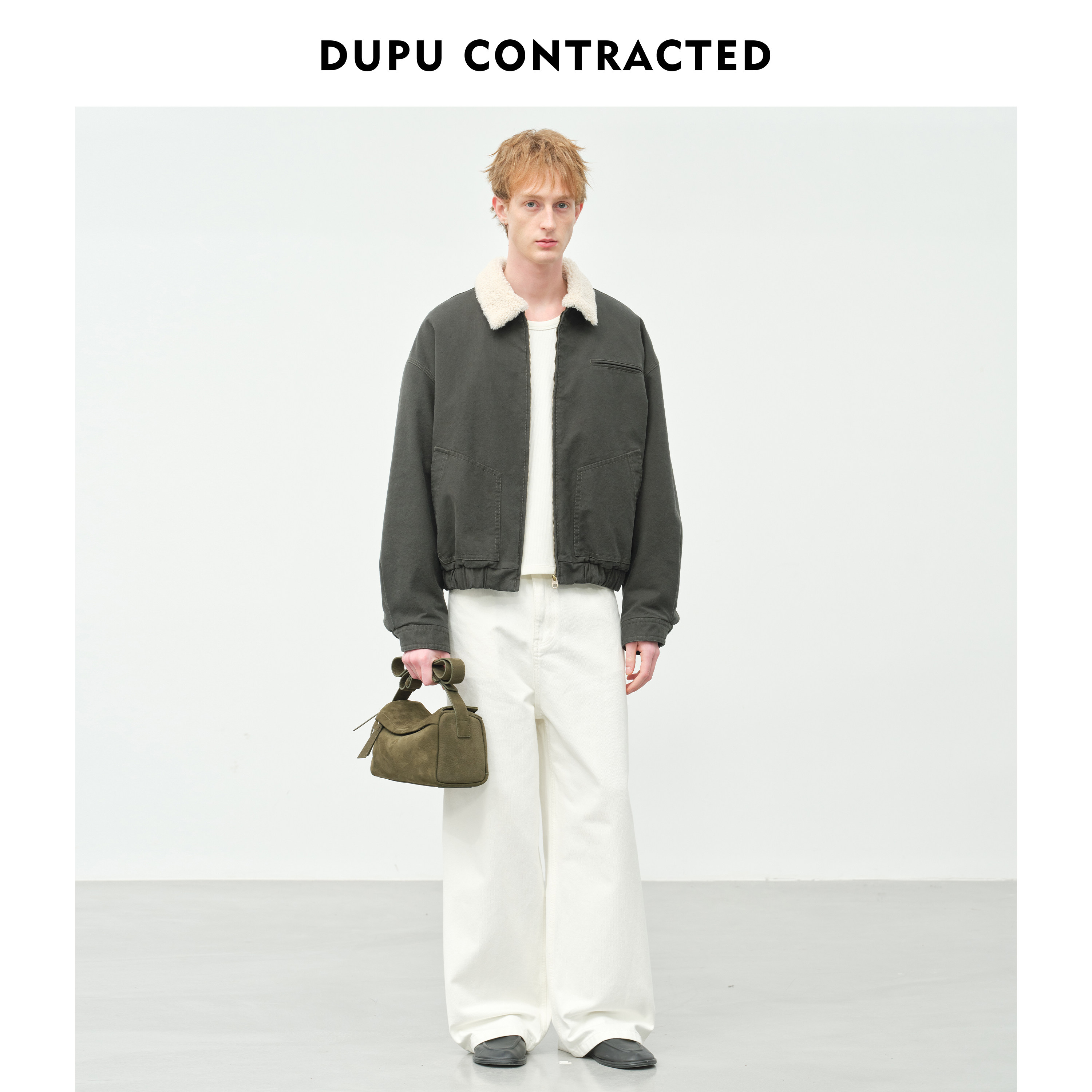 DUPU杜朴 纯棉简约毛领外套 短款做旧肌理工装风夹克
