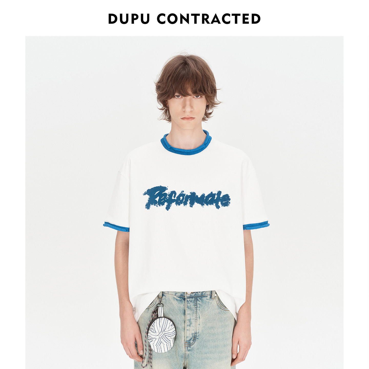 DUPU 杜朴撞色卷边3D植绒印花宽松圆领T恤 男女宽松通勤百搭短袖,男装,T恤,淘宝优惠券,粉丝福利购,淘宝优惠卷