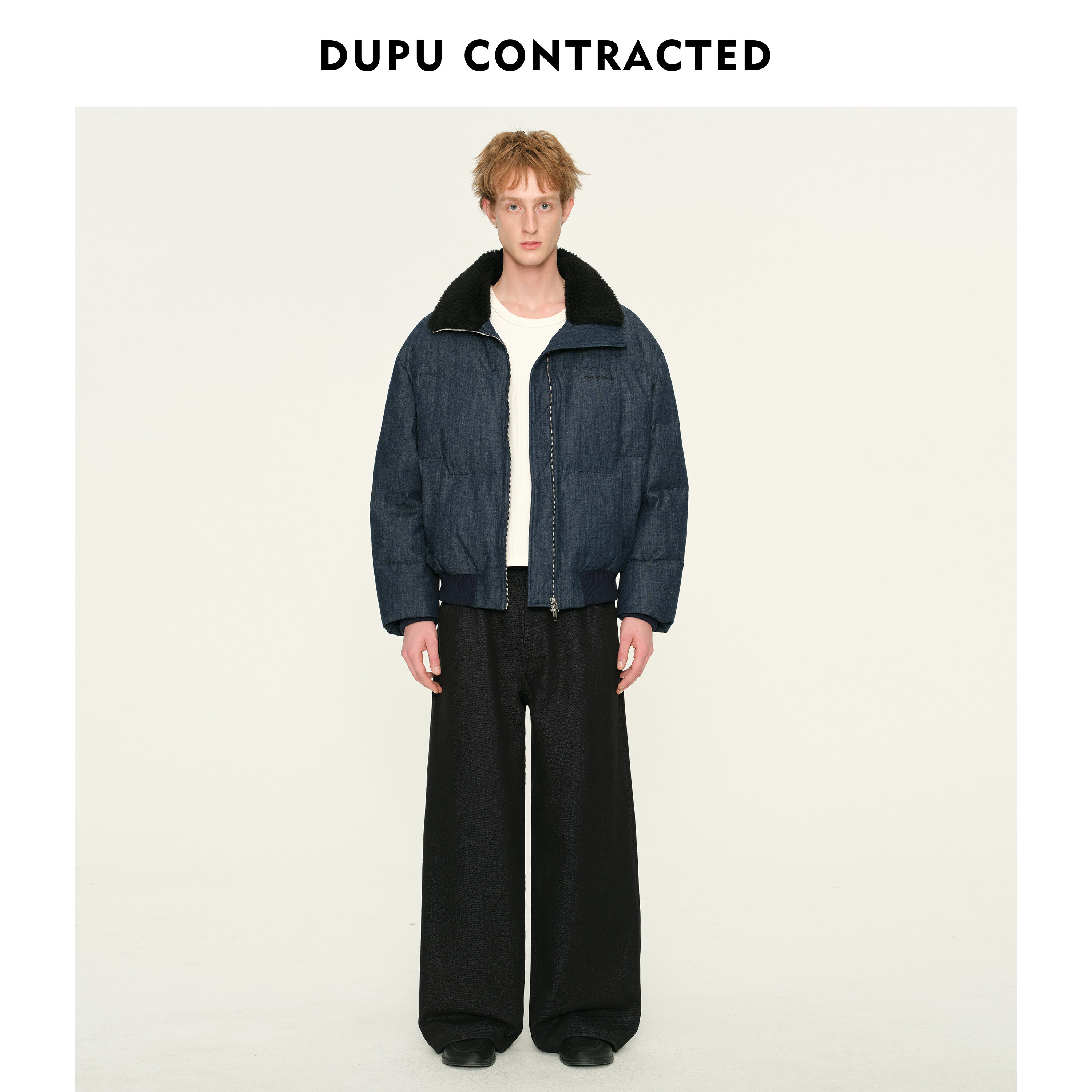 DUPU杜朴 牛仔系棉麻柔软毛领鹅绒服 复古丹宁肌理质感90羽绒