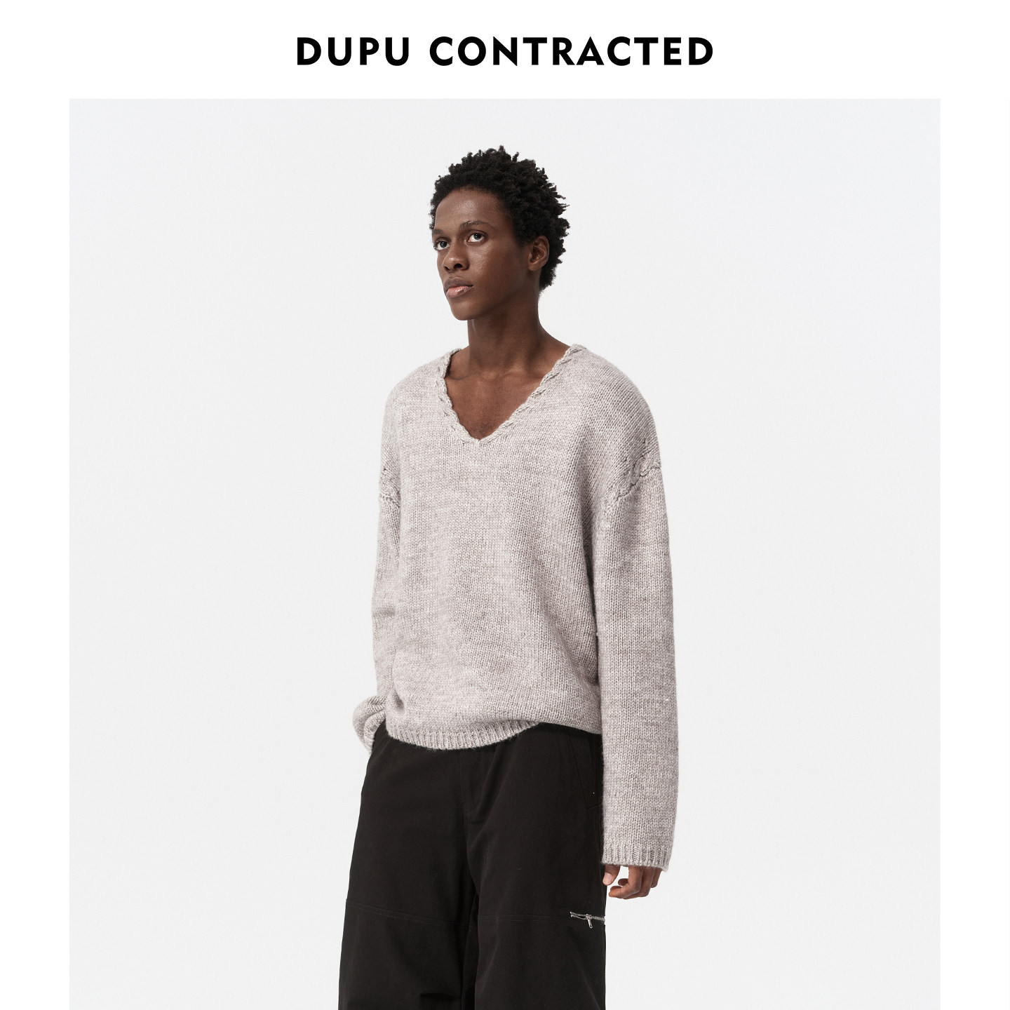 DUPU杜朴 绵羊毛混纺V领针织毛衣 自然纹理舒适慵懒风