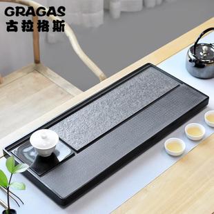 家用办公简约干泡石材茶台茶具套装 天然乌金石茶盘套装 大小号茶海