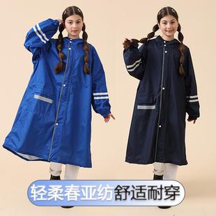 儿童雨衣带书包位初高中小学生骑行雨披轻柔雨布中大童双帽檐 新款
