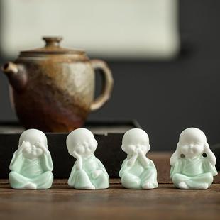 饰品花宠假山造景 精品茶宠陶瓷迷你小和尚摆件创意园艺花盆盆栽装