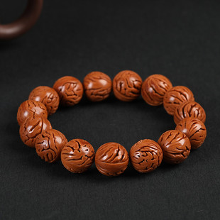 天然秦岭野生桃核手串光珠正圆龙纹核桃文玩佛珠手链男女文玩把玩