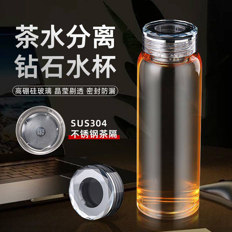 大肚玻璃杯茶杯水晶加厚单层高硼硅水杯带盖男简约时尚大容量家用