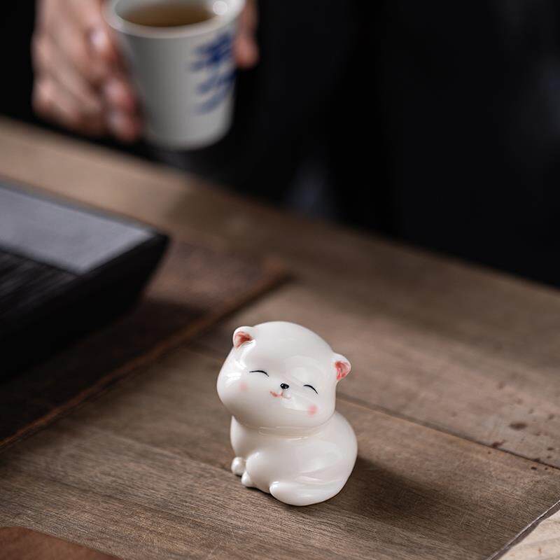 创意陶瓷小猫咪茶宠摆件迷你可爱小动物茶玩茶盘茶台装饰盆栽