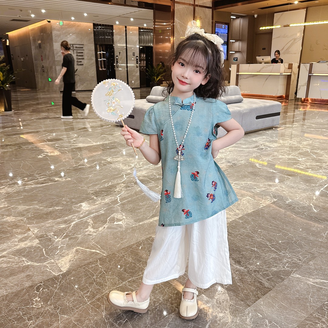2025女童夏款国风2件套凉快透气新中式套装女宝宝中国风套装